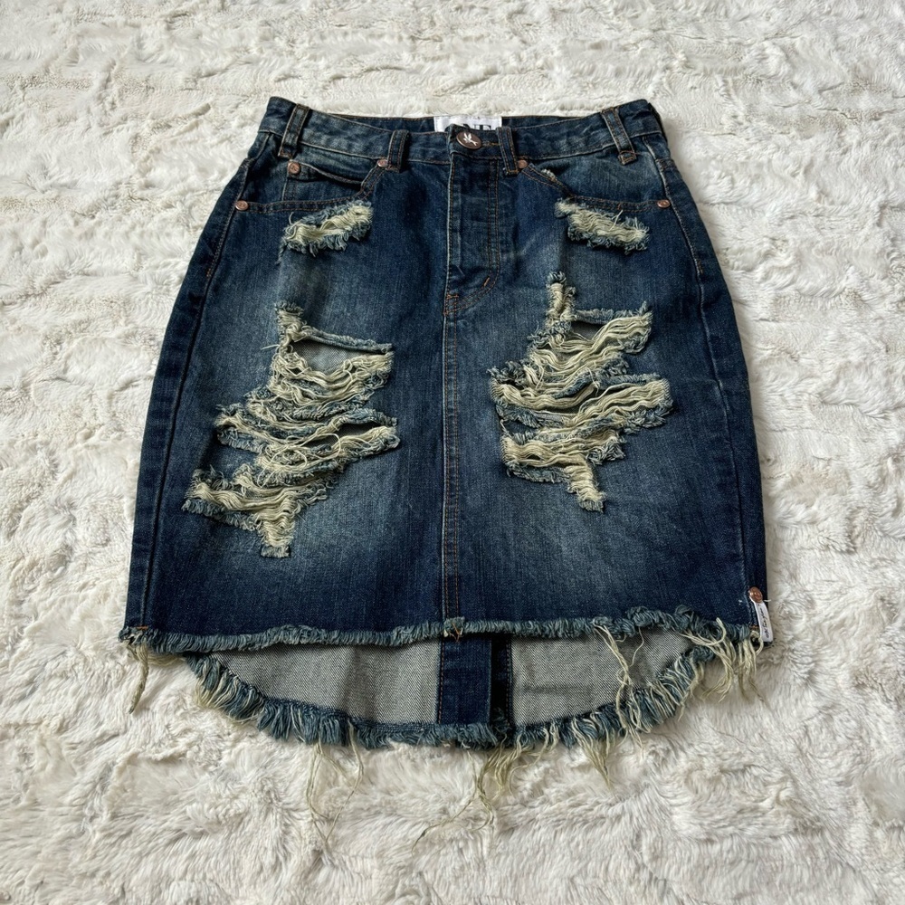 One Teaspoon Women's Size 25 Blue Distressed Denim Skirt